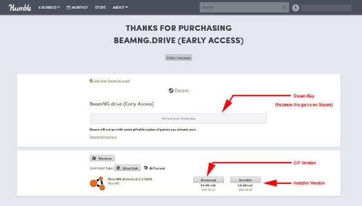 Personal download page at Humble Bundle